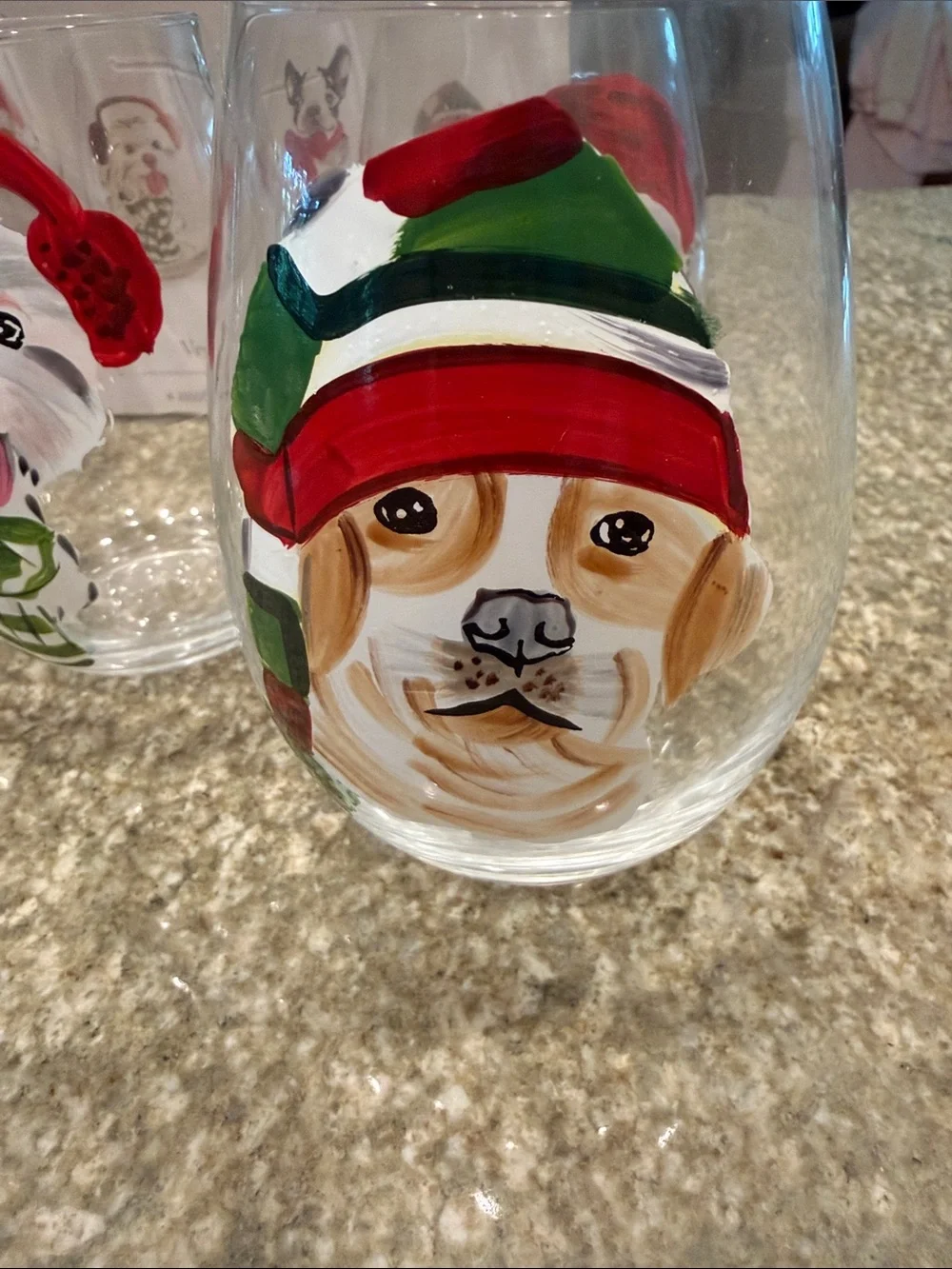 Pier 11Holiday Dog Stemless Wine Glasses - Set of 4 NIB